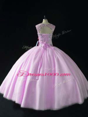 Lilac Sleeveless Tulle Lace Up 15 Quinceanera Dress for Sweet 16 and Quinceanera