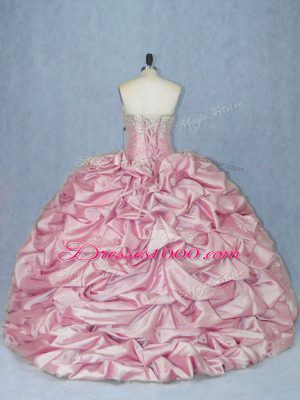 Flirting Pink Sleeveless Tulle Brush Train Lace Up Quinceanera Gown for Sweet 16 and Quinceanera