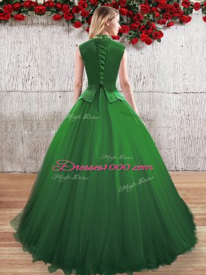 Sleeveless Floor Length Hand Made Flower Lace Up Sweet 16 Dress with Green