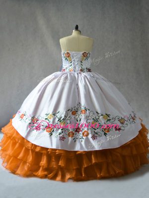 Affordable Sweetheart Sleeveless Organza Ball Gown Prom Dress Embroidery and Ruffled Layers Lace Up