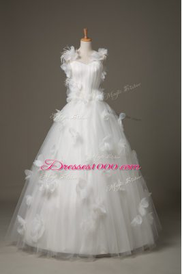 Artistic Floor Length Ball Gowns Sleeveless White Wedding Dress Lace Up