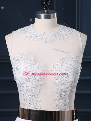 Exceptional White Zipper Wedding Gown Appliques and Sashes ribbons Sleeveless Brush Train