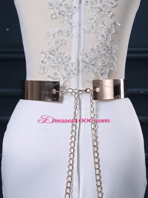 Exceptional White Zipper Wedding Gown Appliques and Sashes ribbons Sleeveless Brush Train
