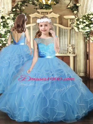 Popular Floor Length Backless Party Dresses Baby Blue for Party and Wedding Party with Ruffles