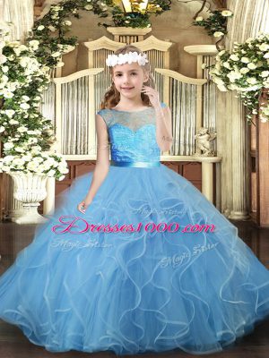 Popular Floor Length Backless Party Dresses Baby Blue for Party and Wedding Party with Ruffles