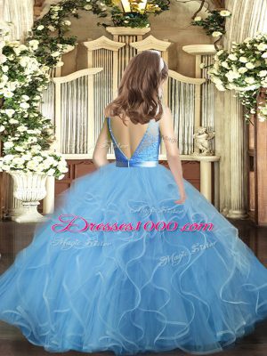 Popular Floor Length Backless Party Dresses Baby Blue for Party and Wedding Party with Ruffles