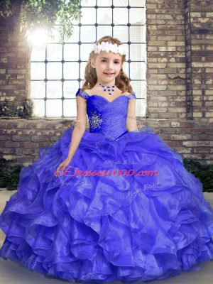 Lovely Organza Sleeveless Floor Length Little Girls Pageant Gowns and Beading and Ruffles