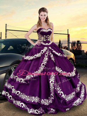 Pretty Floor Length Ball Gowns Sleeveless Purple Quinceanera Gowns Lace Up