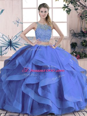 Hot Selling Sleeveless Lace Up Floor Length Beading and Ruffles Ball Gown Prom Dress