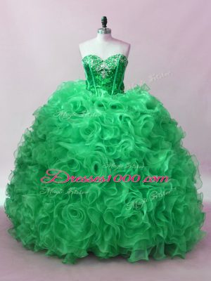 Green Sleeveless Floor Length Sequins Lace Up Sweet 16 Dress