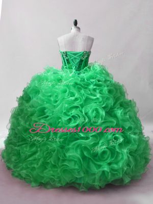 Green Sleeveless Floor Length Sequins Lace Up Sweet 16 Dress