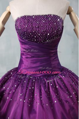 Beautiful Purple Sleeveless Floor Length Beading Lace Up Ball Gown Prom Dress