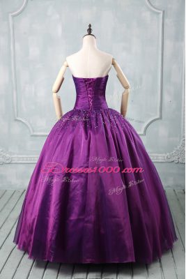 Beautiful Purple Sleeveless Floor Length Beading Lace Up Ball Gown Prom Dress