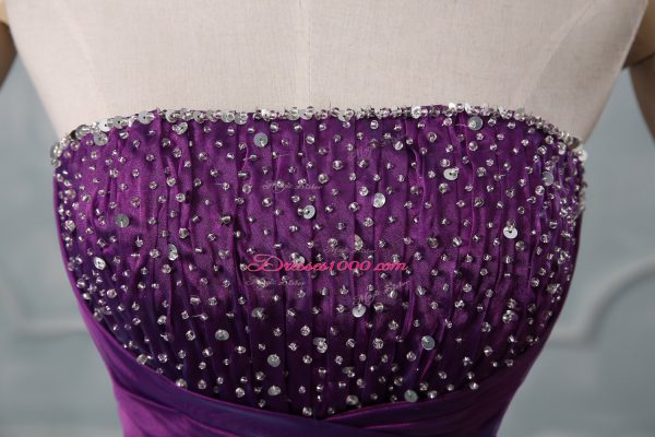 Beautiful Purple Sleeveless Floor Length Beading Lace Up Ball Gown Prom Dress