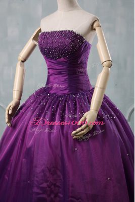 Beautiful Purple Sleeveless Floor Length Beading Lace Up Ball Gown Prom Dress