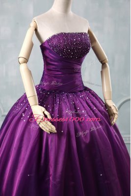 Beautiful Purple Sleeveless Floor Length Beading Lace Up Ball Gown Prom Dress