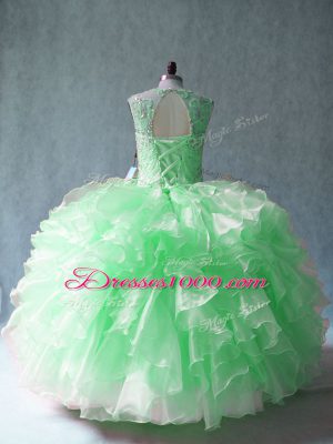 Sleeveless Beading and Ruffles Lace Up 15th Birthday Dress