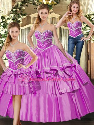 Enchanting Beading and Ruffled Layers Quinceanera Gowns Lilac Lace Up Sleeveless Floor Length