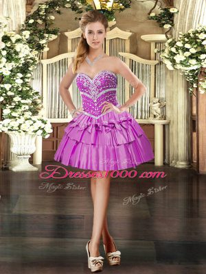 Enchanting Beading and Ruffled Layers Quinceanera Gowns Lilac Lace Up Sleeveless Floor Length