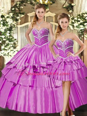 Enchanting Beading and Ruffled Layers Quinceanera Gowns Lilac Lace Up Sleeveless Floor Length