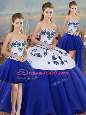 Floor Length Royal Blue Ball Gown Prom Dress Sweetheart Sleeveless Lace Up