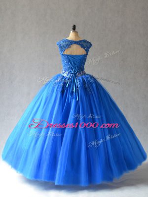 Fantastic Blue Sleeveless Tulle Lace Up 15th Birthday Dress for Sweet 16 and Quinceanera