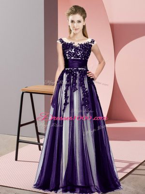 Beading and Lace Wedding Guest Dresses Purple Zipper Sleeveless Floor Length