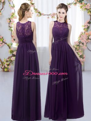 Chiffon High-neck Sleeveless Zipper Lace Bridesmaid Dresses in Dark Purple
