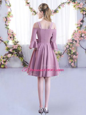 Pretty Lavender Half Sleeves Mini Length Ruching Zipper Dama Dress for Quinceanera