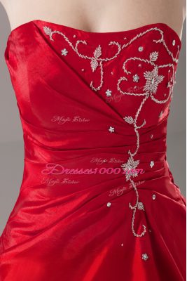 Most Popular Strapless Sleeveless Quinceanera Gown Floor Length Beading Wine Red Organza