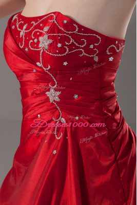 Most Popular Strapless Sleeveless Quinceanera Gown Floor Length Beading Wine Red Organza