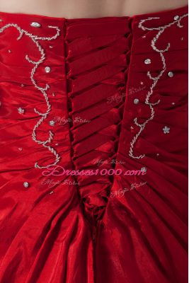 Most Popular Strapless Sleeveless Quinceanera Gown Floor Length Beading Wine Red Organza