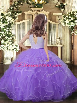 Lavender Sleeveless Floor Length Ruffles Backless Pageant Dress for Teens