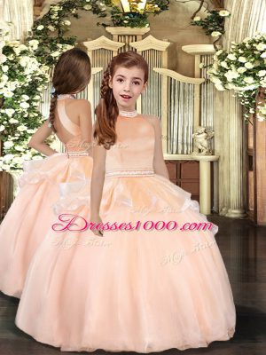 Floor Length Ball Gowns Sleeveless Peach Quinceanera Gowns Backless