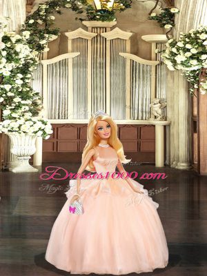 Floor Length Ball Gowns Sleeveless Peach Quinceanera Gowns Backless