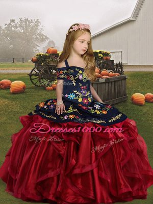 New Arrival Sleeveless Lace Up Floor Length Embroidery and Ruffles Little Girl Pageant Dress