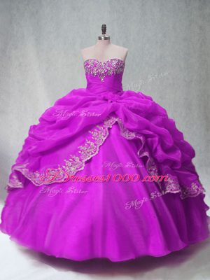 Comfortable Fuchsia Sleeveless Beading and Appliques Floor Length Sweet 16 Dresses
