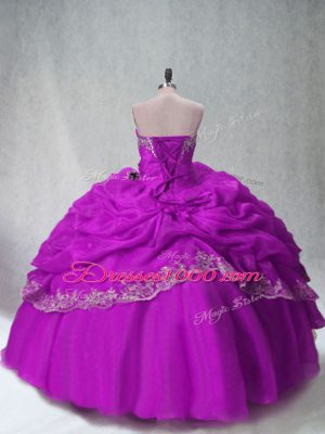 Comfortable Fuchsia Sleeveless Beading and Appliques Floor Length Sweet 16 Dresses