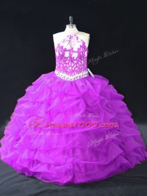 Smart Beading and Pick Ups Ball Gown Prom Dress Purple Backless Sleeveless Floor Length