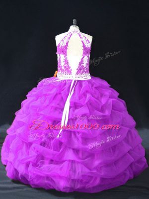 Smart Beading and Pick Ups Ball Gown Prom Dress Purple Backless Sleeveless Floor Length