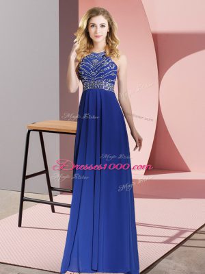 Customized Floor Length Royal Blue Evening Dress Chiffon Sleeveless Beading