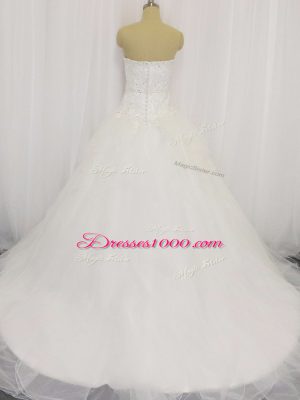 Stylish White Ball Gowns Sweetheart Sleeveless Organza Court Train Clasp Handle Beading and Lace Wedding Gown