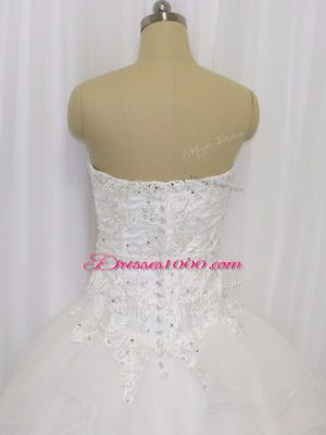 Stylish White Ball Gowns Sweetheart Sleeveless Organza Court Train Clasp Handle Beading and Lace Wedding Gown