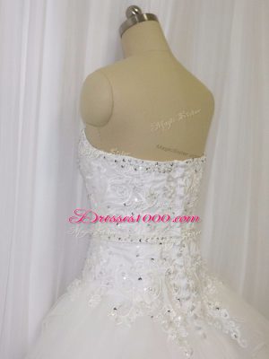 Stylish White Ball Gowns Sweetheart Sleeveless Organza Court Train Clasp Handle Beading and Lace Wedding Gown