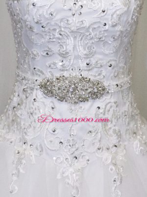 Stylish White Ball Gowns Sweetheart Sleeveless Organza Court Train Clasp Handle Beading and Lace Wedding Gown