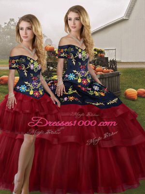 Three Pieces Sleeveless Wine Red Quinceanera Dress Brush Train Lace Up