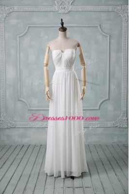 White Empire Chiffon Off The Shoulder Sleeveless Ruching Floor Length Zipper Prom Evening Gown