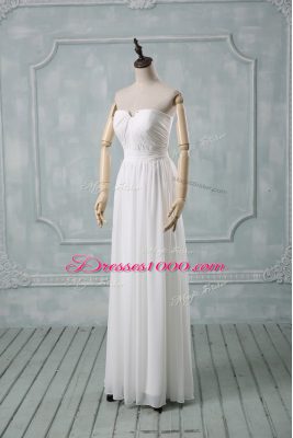 White Empire Chiffon Off The Shoulder Sleeveless Ruching Floor Length Zipper Prom Evening Gown