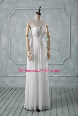 White Empire Chiffon Off The Shoulder Sleeveless Ruching Floor Length Zipper Prom Evening Gown