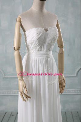 White Empire Chiffon Off The Shoulder Sleeveless Ruching Floor Length Zipper Prom Evening Gown